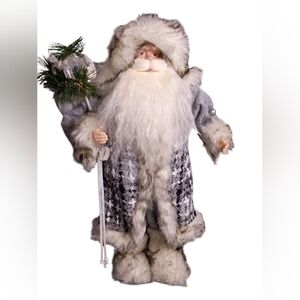 Festive Santa Claus Figurine in Gray and White